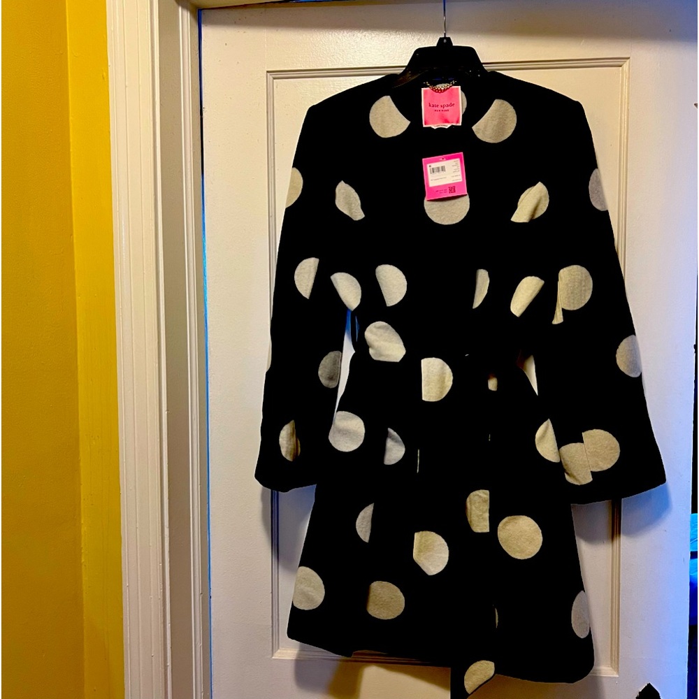 Kate Spade black with white polka dot coat